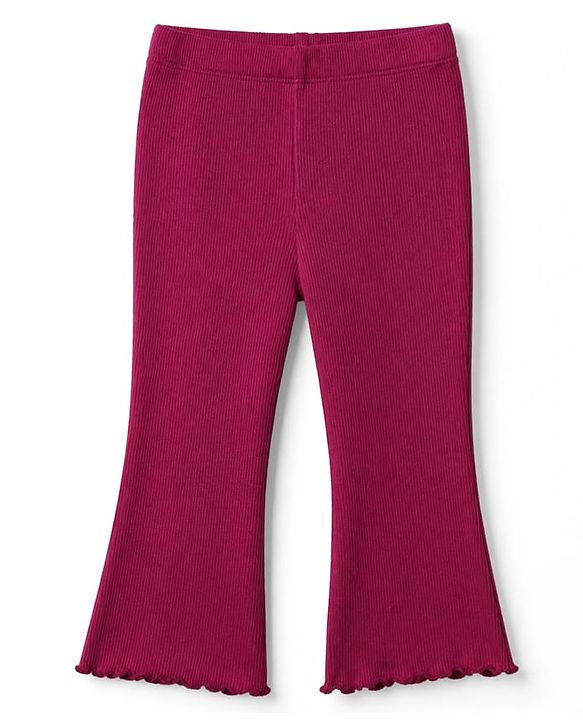 Babyhug 100% Cotton Knit Full Sleeves Top & Leggings Set With Heart Patch - Purple