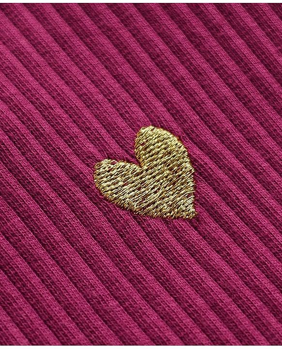 Babyhug 100% Cotton Knit Full Sleeves Top & Leggings Set With Heart Patch - Purple