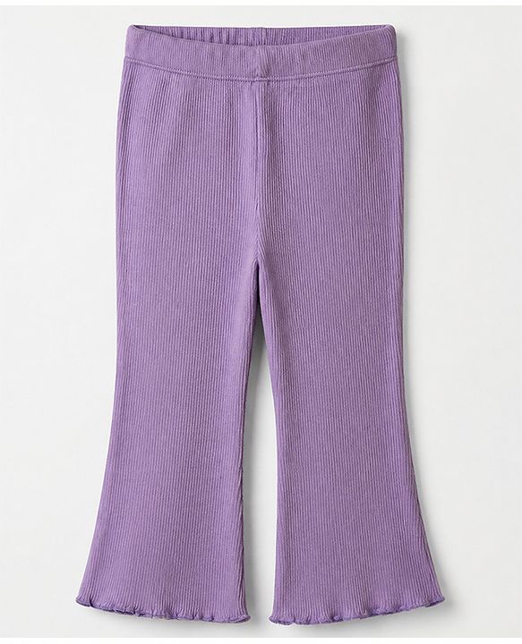 Babyhug 100% Cotton Single Jersey Knit Ribbed Full Sleeves Top and Leggings Set With Heart Embroidery - Purple