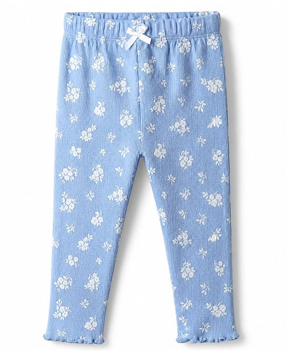 Babyhug 100% Cotton Single Jersey Knit Full Sleeves Sweatshirt and Leggings Set with Unicorn Patch & Embroidery with Floral Print - Blue