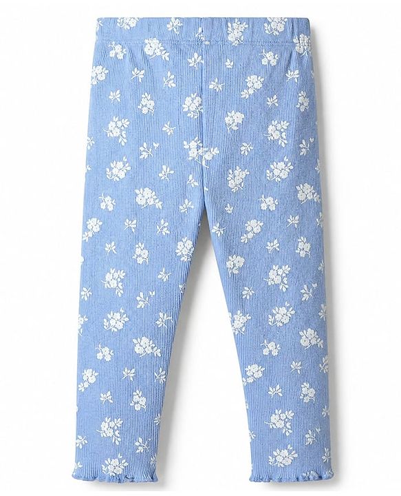 Babyhug 100% Cotton Single Jersey Knit Full Sleeves Sweatshirt and Leggings Set with Unicorn Patch & Embroidery with Floral Print - Blue