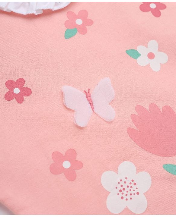 Babyhug 100% Cotton Single Jersey Knit Full Sleeves Top and Leggings with Full Length and Butterfly Applique in Pink
