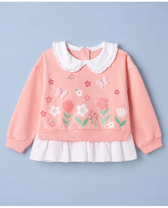 Babyhug 100% Cotton Single Jersey Knit Full Sleeves Top and Leggings with Full Length and Butterfly Applique in Pink
