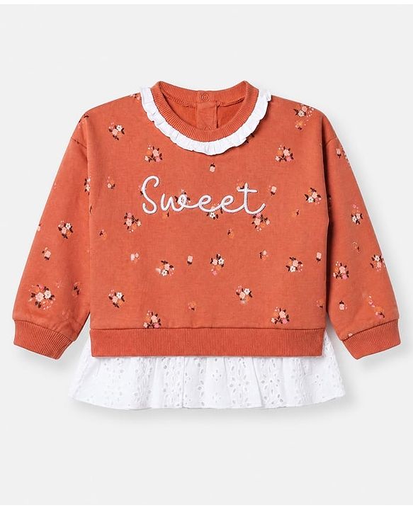 Babyhug 100% Cotton Single Jersey Full Sleeves Sweatshirt and Leggings with Full Length and Sweet Print in Brown
