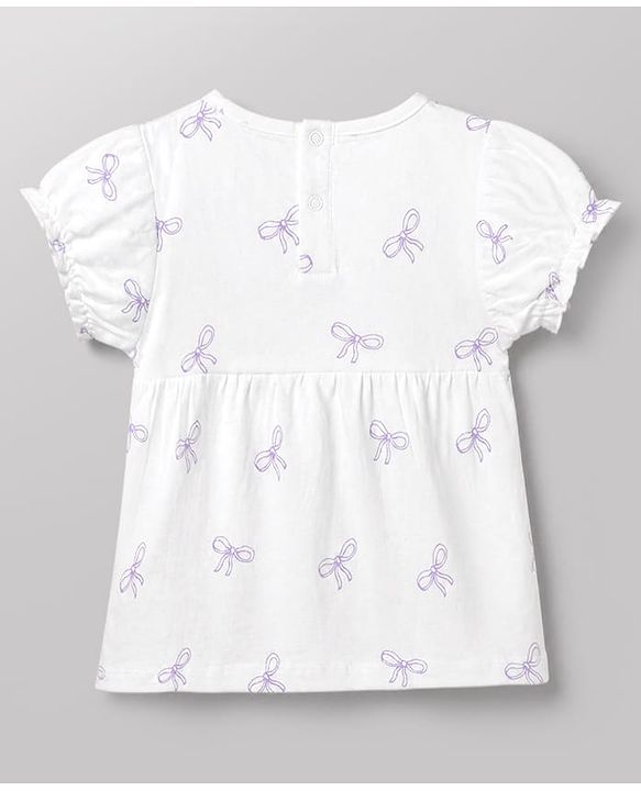 Babyhug 100% Cotton Single Jersey Knit Half Sleeves Top and Leggings Set With Bow Print - White