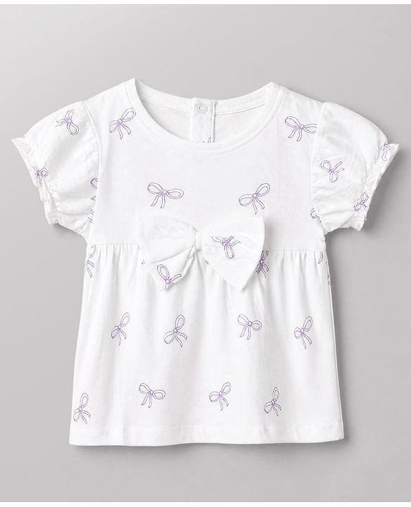 Babyhug 100% Cotton Single Jersey Knit Half Sleeves Top and Leggings Set With Bow Print - White