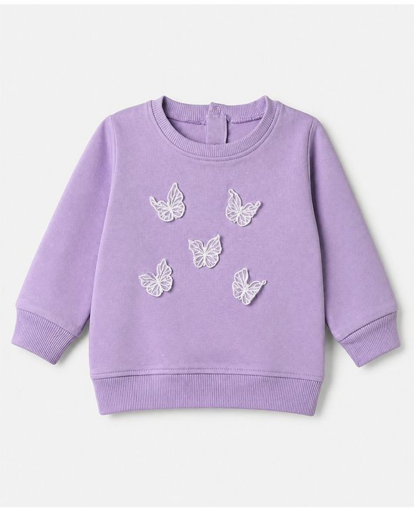 Babyhug 100% Cotton Single Jersey Knit Full Sleeves Top and Pant Set With Butterfly Applique - Lavender
