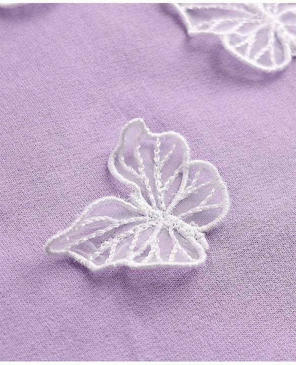 Babyhug 100% Cotton Single Jersey Knit Full Sleeves Top and Pant Set With Butterfly Applique - Lavender