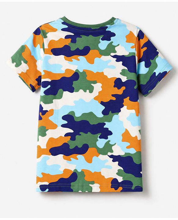 Pine Kids Cotton Knit Half Sleeves T-Shirt & Pyjama Night Suit with Military Print - Sky Blue