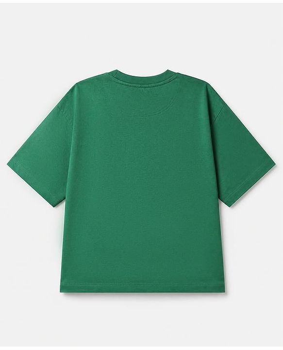 Pine Kids 100% Cotton Knit T-Shirts with Oversized and Half Sleeves Truck Print - Green