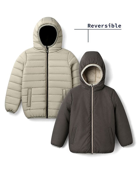 Pine Kids Woven Reversible Hooded Padded Winter Jacket with Full Sleeves - Light Green