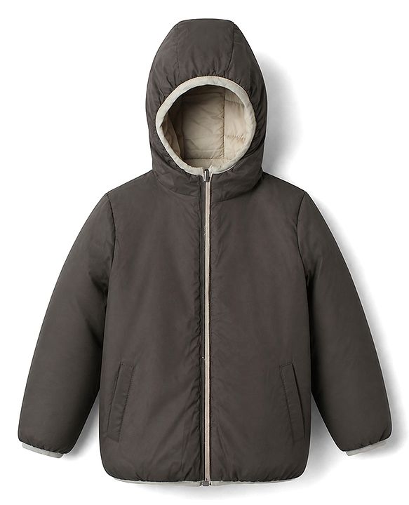 Pine Kids Woven Reversible Hooded Padded Winter Jacket with Full Sleeves - Light Green