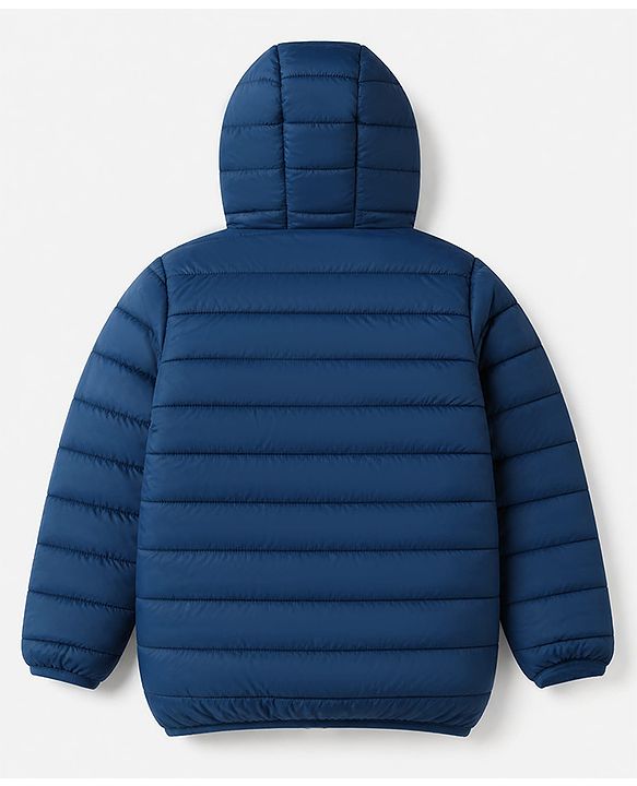 Pine Kids Woven Full Sleeves Padded Hooded Winter Reversible Jacket - Navy Blue