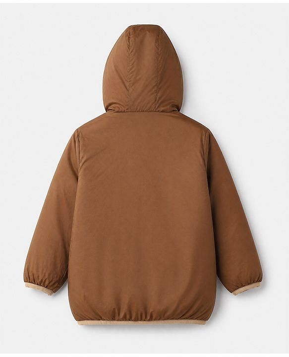Pine Kids Woven Full Sleeves Padded Hooded Winter Reversible Jacket - Rust Orange