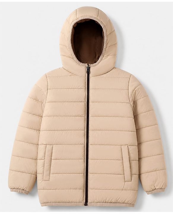 Pine Kids Woven Full Sleeves Padded Hooded Winter Reversible Jacket - Rust Orange