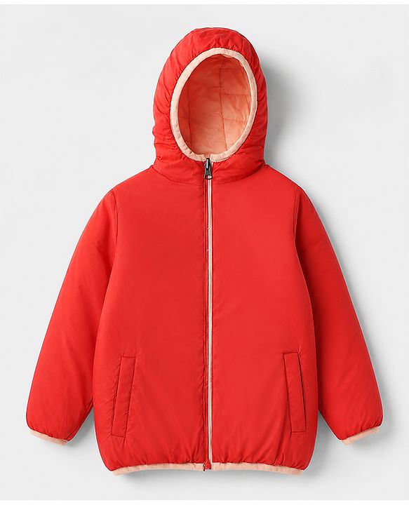 Pine Kids Woven Full Sleeves Padded Hooded Winter Reversible Jacket - Pink