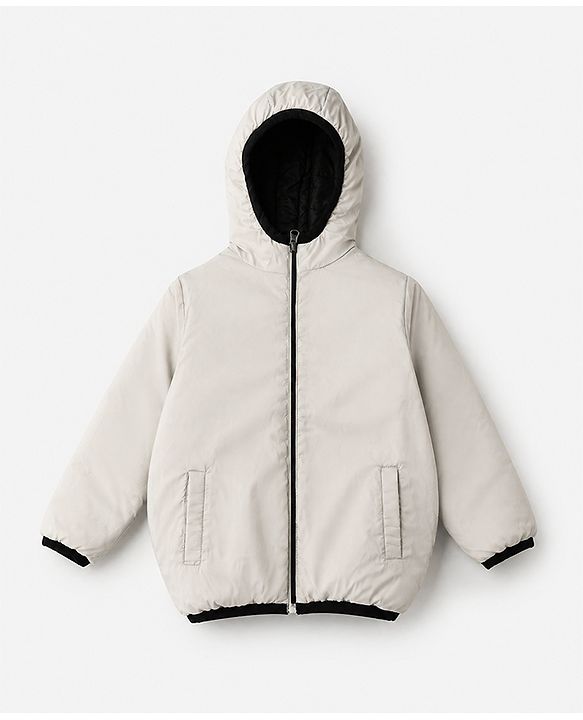 Pine Kids Woven Full Sleeves Padded Hooded Winter Reversible Jacket - Black