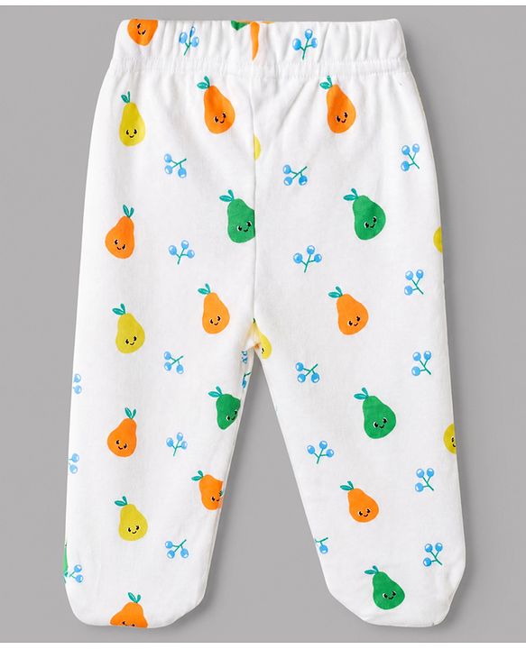 Babyhug Cotton Knit Footed Bootie Leggings With Floral Print Pack of 3 - Blue Yellow White