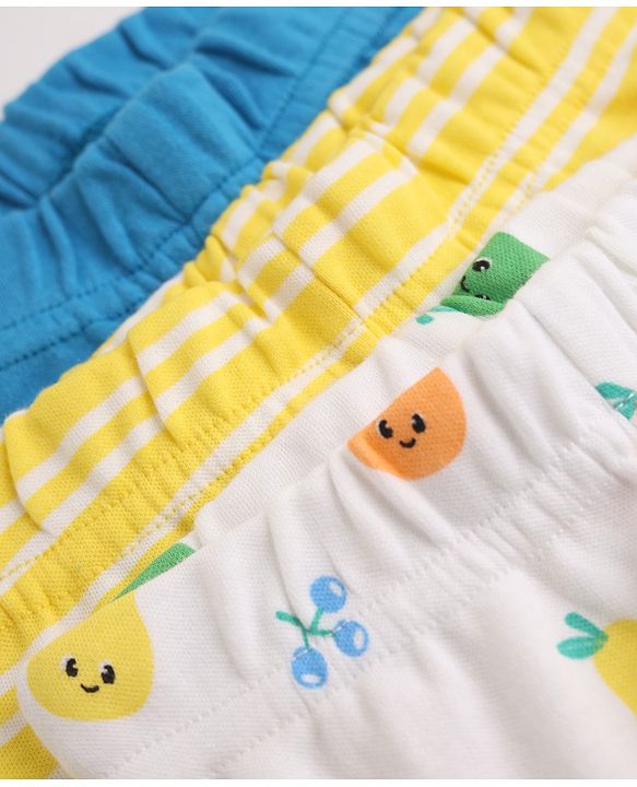 Babyhug Cotton Knit Footed Bootie Leggings With Floral Print Pack of 3 - Blue Yellow White