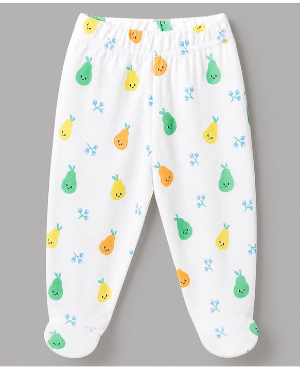 Babyhug Cotton Knit Footed Bootie Leggings With Floral Print Pack of 3 - Blue Yellow White