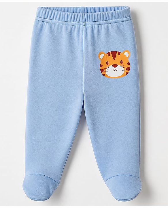 Babyhug Cotton Knit Footed Bootie Leggings With Animal Print Pack of 3 - Orange Light Green Blue