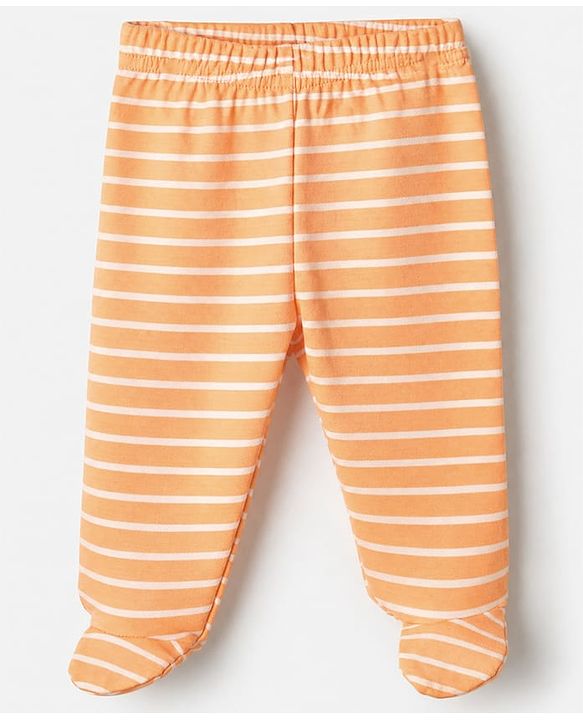 Babyhug Cotton Knit Footed Bootie Leggings With Animal Print Pack of 3 - Orange Light Green Blue