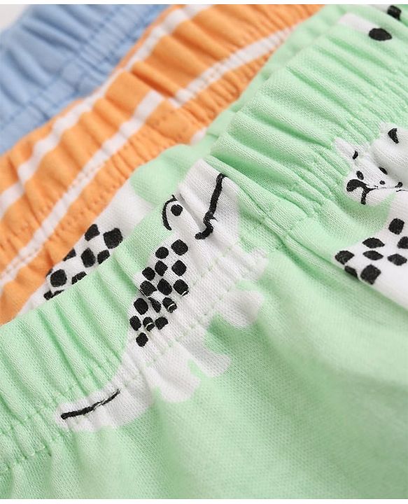 Babyhug Cotton Knit Footed Bootie Leggings With Animal Print Pack of 3 - Orange Light Green Blue
