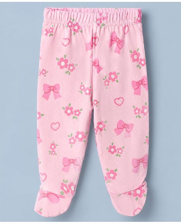 Babyhug Cotton Knit Footed Bootie Legging With Floral Print Pack of 3 - Pink White Light Pink