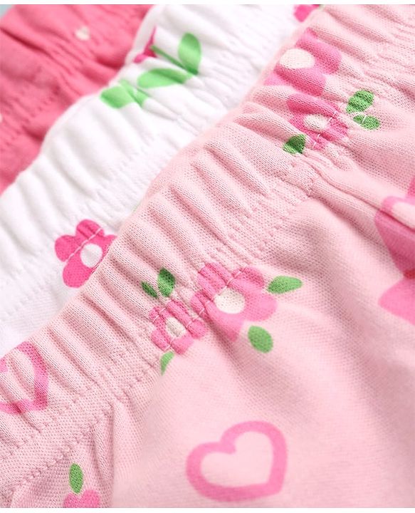 Babyhug Cotton Knit Footed Bootie Legging With Floral Print Pack of 3 - Pink White Light Pink
