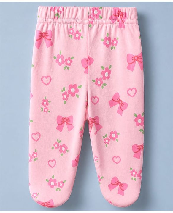Babyhug Cotton Knit Footed Bootie Legging With Floral Print Pack of 3 - Pink White Light Pink