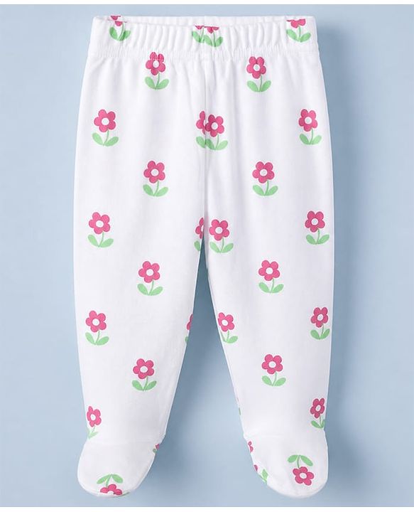 Babyhug Cotton Knit Footed Bootie Legging With Floral Print Pack of 3 - Pink White Light Pink