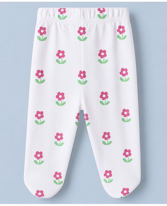 Babyhug Cotton Knit Footed Bootie Legging With Floral Print Pack of 3 - Pink White Light Pink