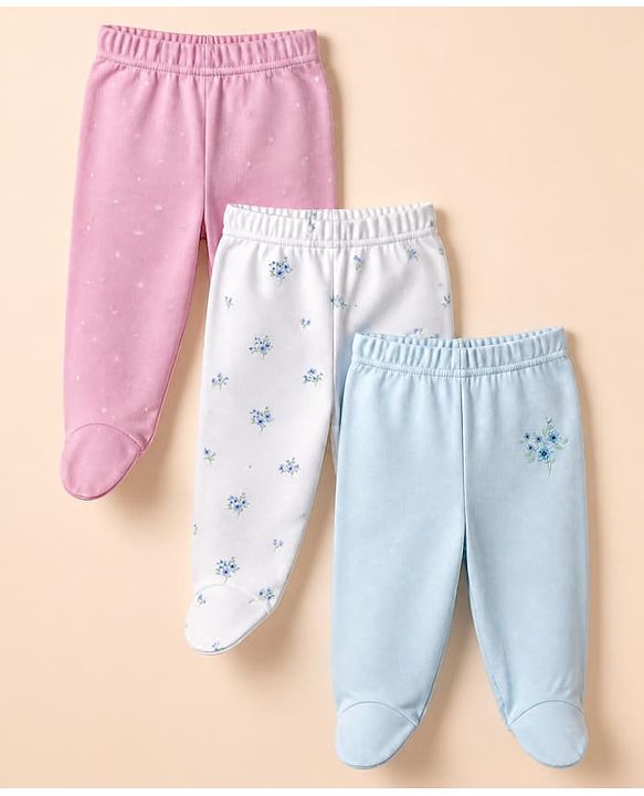Babyhug Cotton Footed Bootie Legging With Floral Print Pack of 3 - Pink White Blue