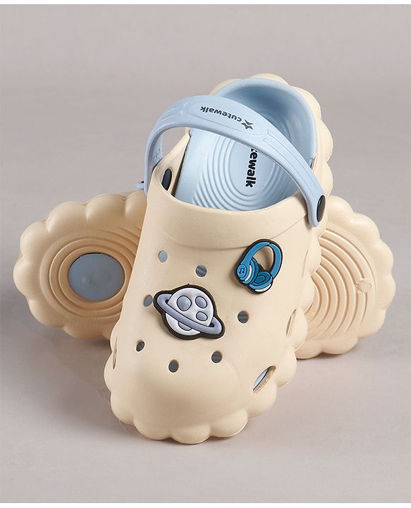 Cute Walk by Babyhug Clogs Back Strap Closure Clogs with Dino Applique - Beige / Blue