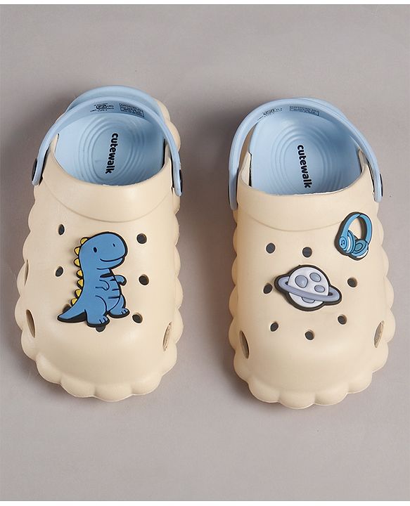 Cute Walk by Babyhug Clogs Back Strap Closure Clogs with Dino Applique - Beige / Blue