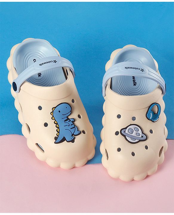 Cute Walk by Babyhug Clogs Back Strap Closure Clogs with Dino Applique - Beige / Blue