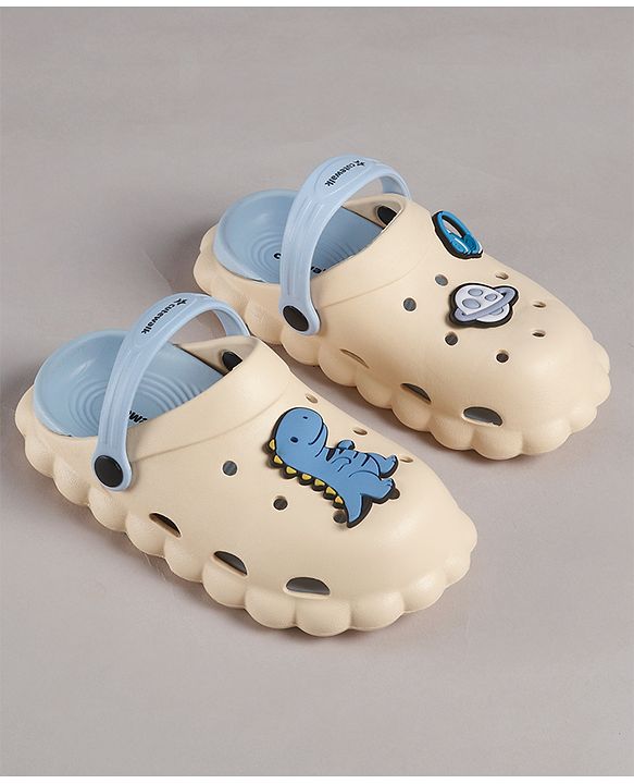 Cute Walk by Babyhug Clogs Back Strap Closure Clogs with Dino Applique - Beige / Blue