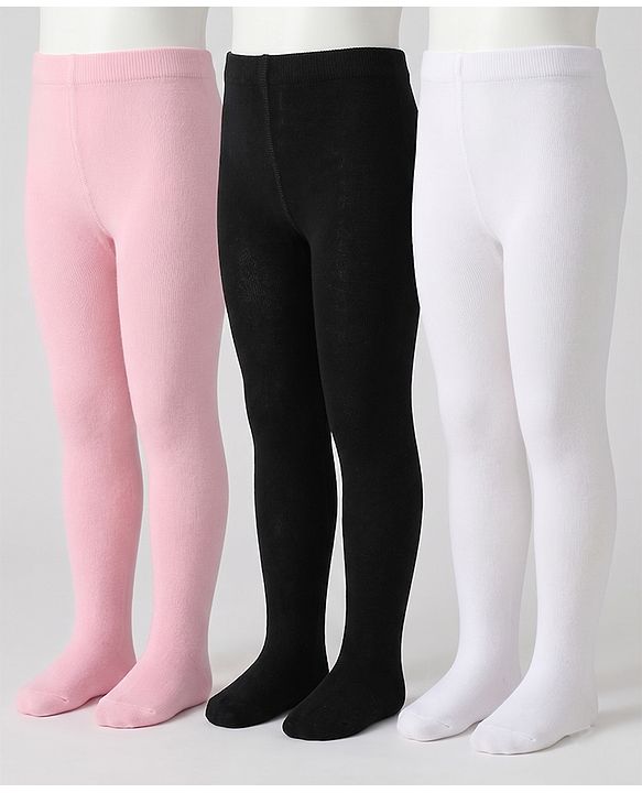 Cutewalk By Babyhug Anti-Bacterial Tights Pack Of 3 - Pink , Black & White