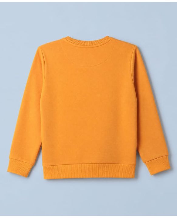 Pine Kids Knit Full Sleeves Apricot Sweatshirt With Run Text Print - Orange