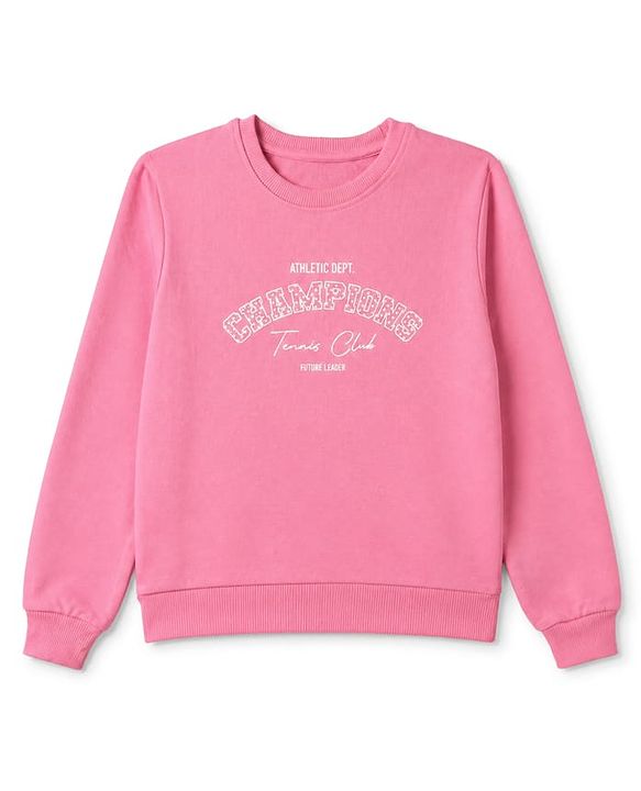 Pine Kids 100% Cotton Knit Full Sleeves Hooded Sweatshirt With Champions Text Print- PInk