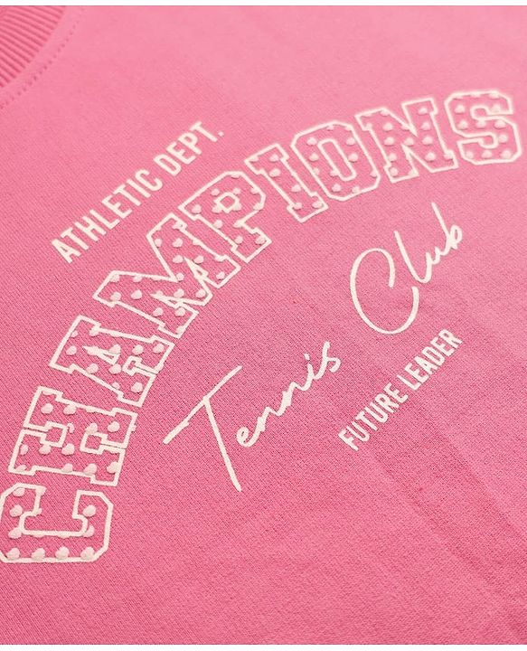 Pine Kids 100% Cotton Knit Full Sleeves Hooded Sweatshirt With Champions Text Print- PInk