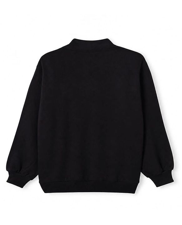 Pine Kids 100% Cotton Knit Sweatshirt with Full Sleeves and Heart Print in Black