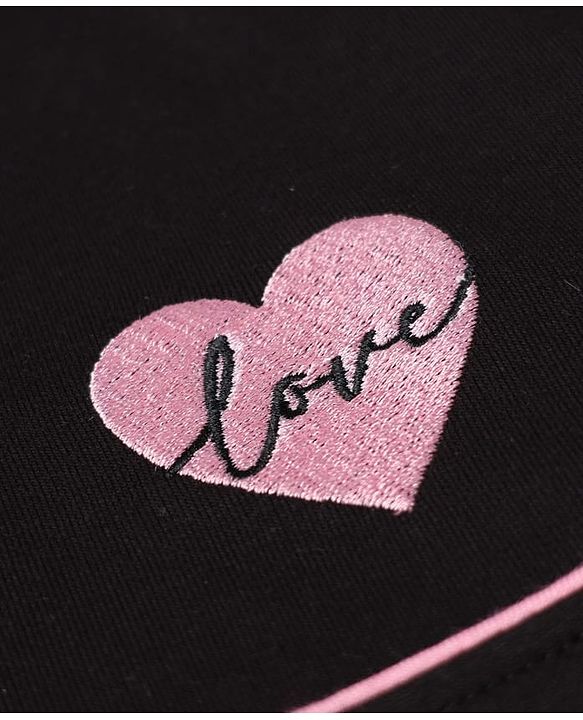 Pine Kids 100% Cotton Knit Sweatshirt with Full Sleeves and Heart Print in Black