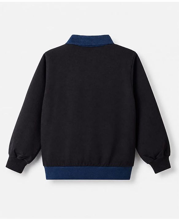 Pine Kids 100% Cotton Knit Sweatshirt with Full Sleeves and Girl Boss Embroidery in Black