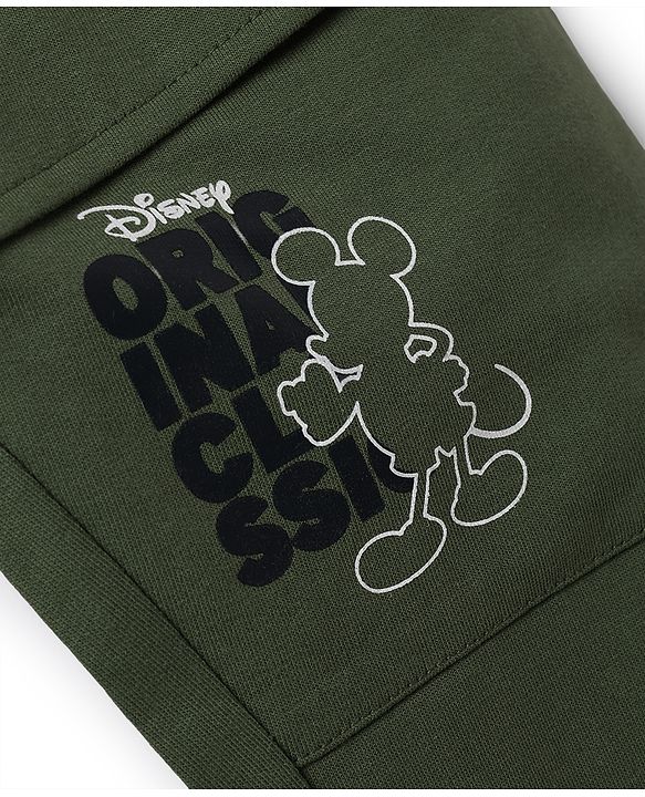 Pine Kids Disney Terry Knit Full Length Track Pants With Mickey Mouse Graphic - Olive Green