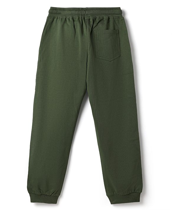 Pine Kids Disney Terry Knit Full Length Track Pants With Mickey Mouse Graphic - Olive Green