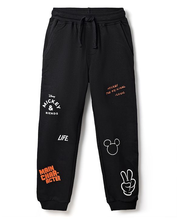 Pine Kids Disney Terry Knit Full Length Track Pants With Mickey Mouse Graphic - Black