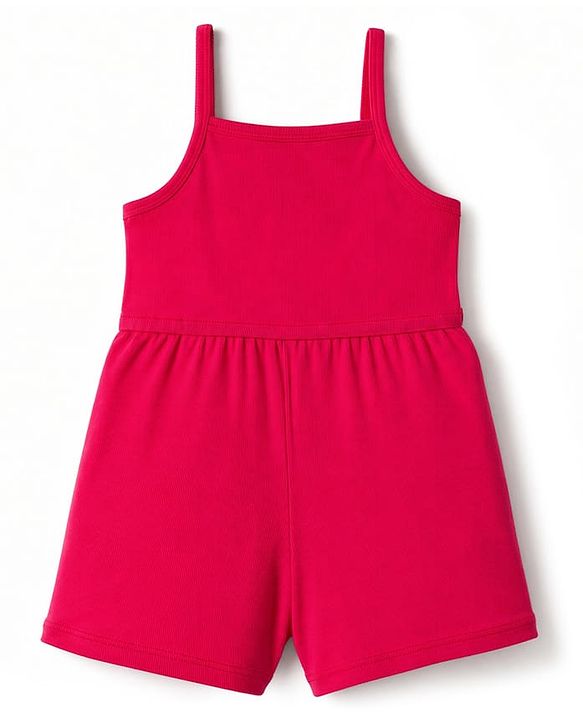 Babyhug 100% Cotton Rib Knit Sleeveless Solid Jumpsuit With Jacket -Pink