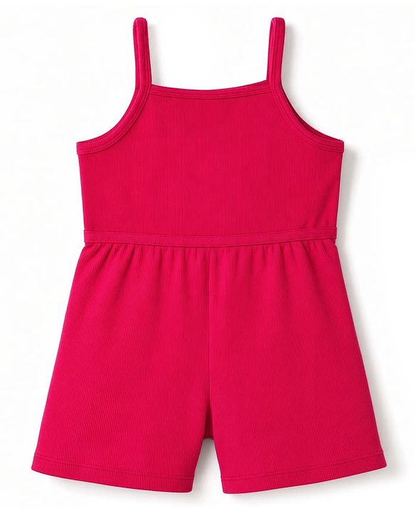 Babyhug 100% Cotton Rib Knit Sleeveless Solid Jumpsuit With Jacket -Pink