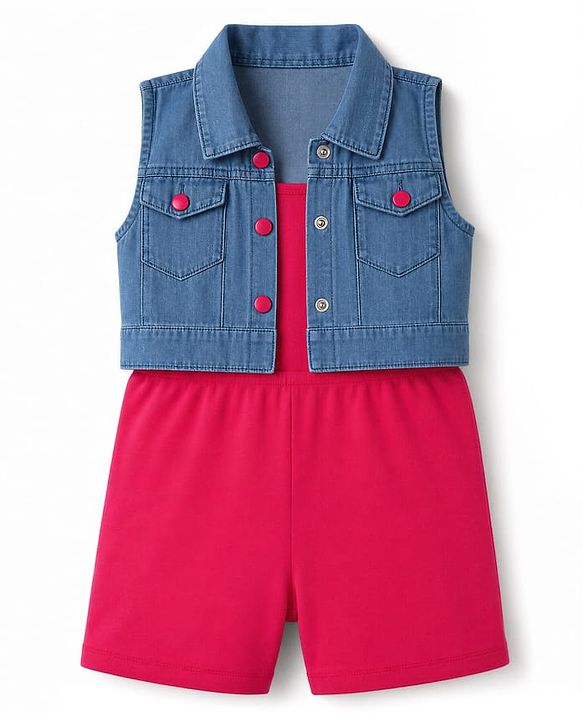 Babyhug 100% Cotton Rib Knit Sleeveless Solid Jumpsuit With Jacket -Pink